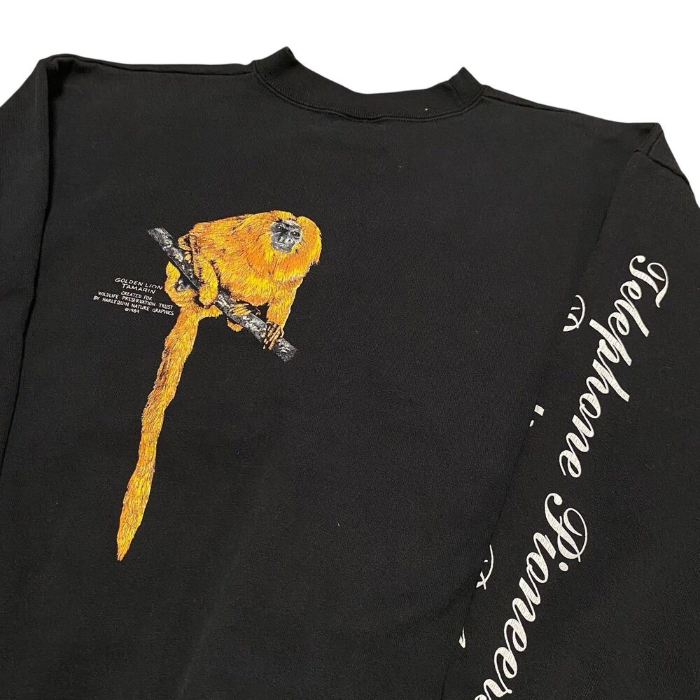 Vintage Animal Nature Crewneck Sweater Golden Lion Tamarin Sweatshirt USA Made L